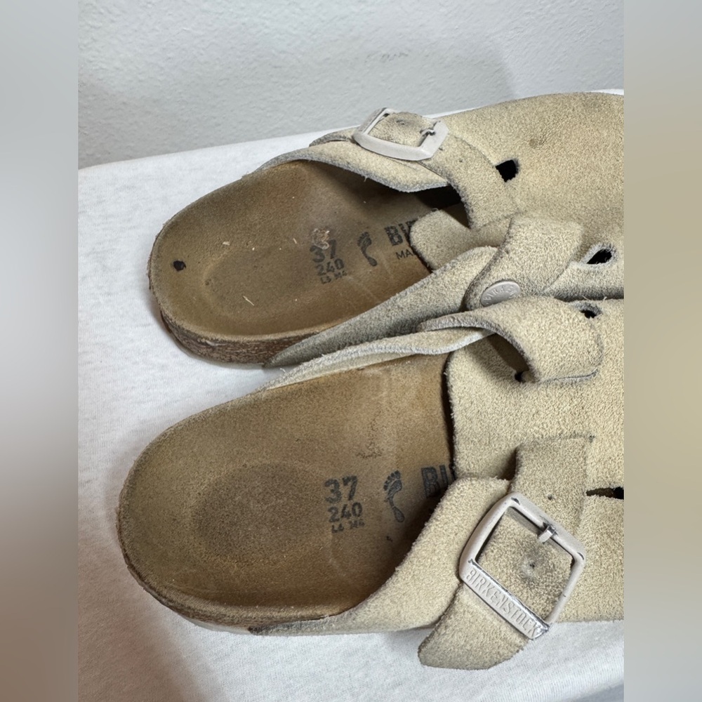 Birkenstock Boston Cream Soft Suede Leather Buckle Clogs Size 37 US Women’s 6.5 - Picture 7 of 14